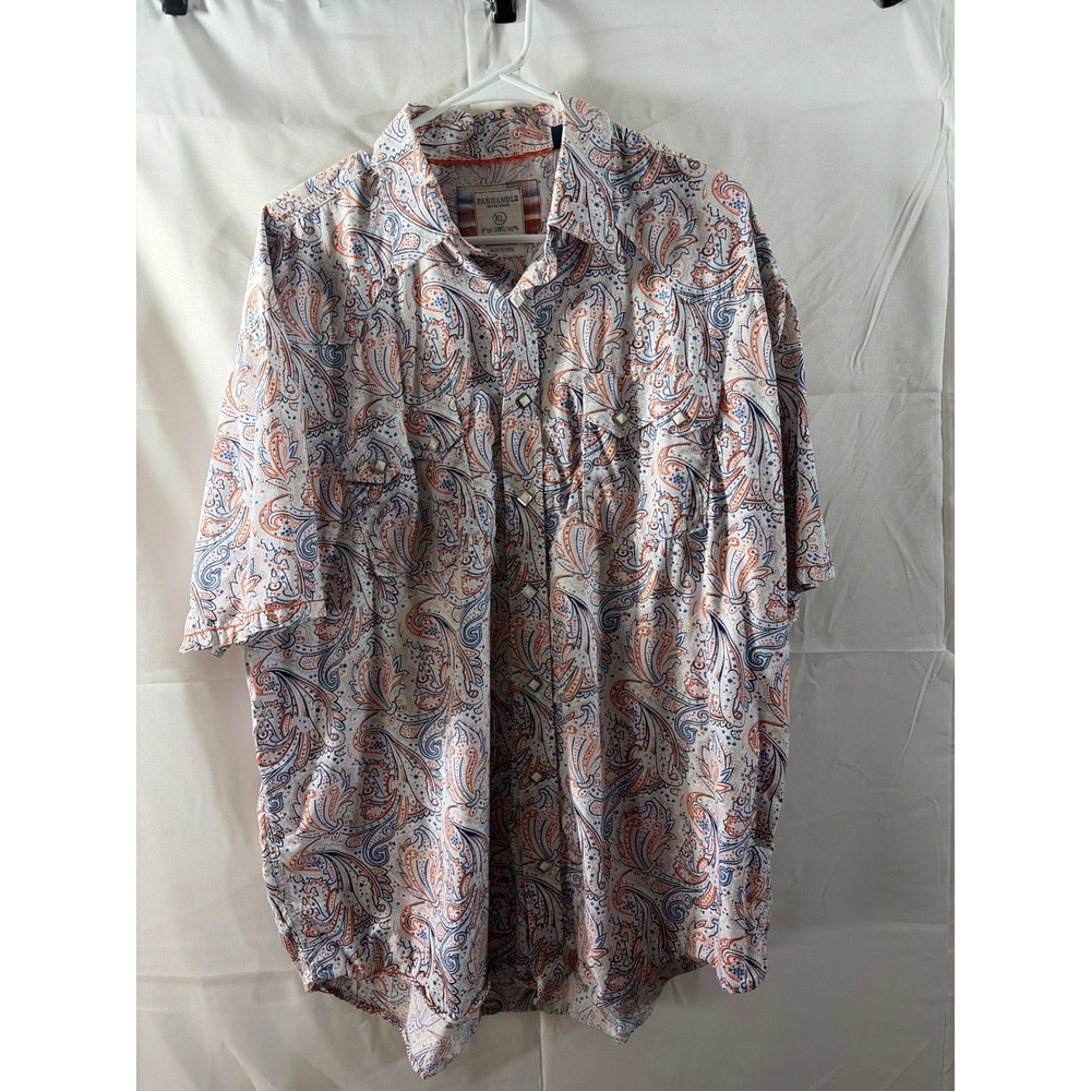 Panhandle Slim Rough Stock‎ Mens XL Paisley Snap Western Shirt Orange Blue